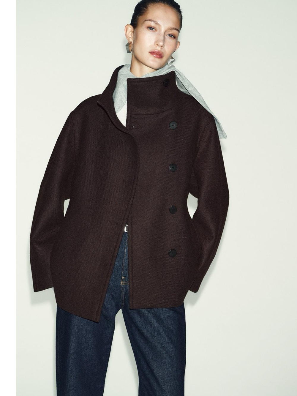 ZARA SHORT WOOL BLEND COAT WITH HIGH NECK